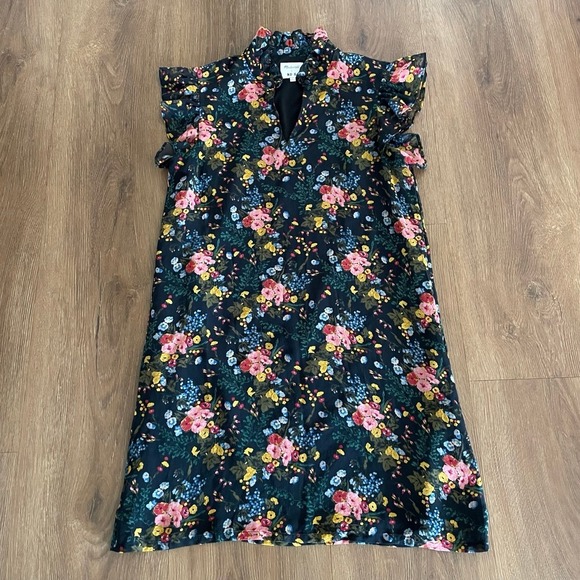 Madewell‎ x NO.6 Floral Ruffle Mock Neck Silk Romantic Mini Dress Size 2 - Picture 2 of 7